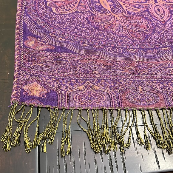 Pashmina Silk Wrap shawl Paisley purple - Picture 6 of 8